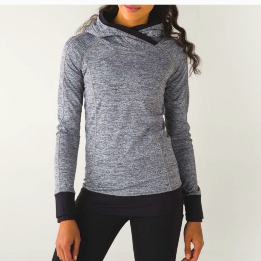 Gray Hooded Long-Sleeve Women's Top